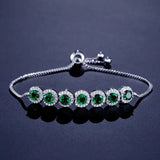 Green Pink Rose Silver CZ Bracelet Bangle for Wedding Women on Hand