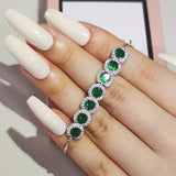 Green Pink Rose Silver CZ Bracelet Bangle for Wedding Women on Hand