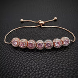Green Pink Rose Silver CZ Bracelet Bangle for Wedding Women on Hand