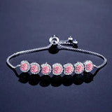 Green Pink Rose Silver CZ Bracelet Bangle for Wedding Women on Hand