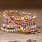 Leather Wrap Bracelet with Natural Stones Beads Crystal