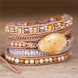 Leather Wrap Bracelet with Natural Stones Beads Crystal