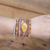 Leather Wrap Bracelet with Natural Stones Beads Crystal