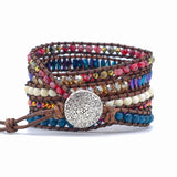 Leather Wrap Bracelet with Natural Stones Weaving Statement