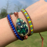 Leather Wrap Bracelet with Natural Stones Boho Statement