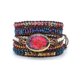 Leather Wrap Bracelet with Natural Stones Weaving Statement