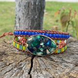 Leather Wrap Bracelet with Natural Stones Boho Statement