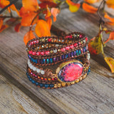 Leather Wrap Bracelet with Natural Stones Weaving Statement