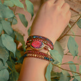 Leather Wrap Bracelet with Natural Stones Weaving Statement