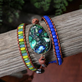 Leather Wrap Bracelet with Natural Stones Boho Statement