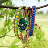 Leather Wrap Bracelet with Natural Stones Boho Statement
