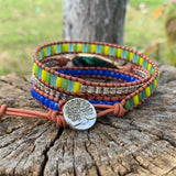 Leather Wrap Bracelet with Natural Stones Boho Statement