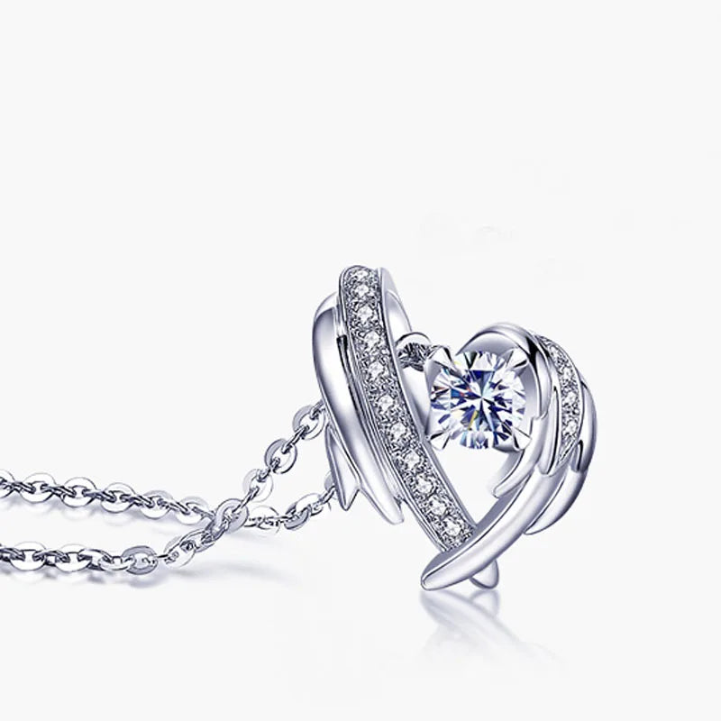 925 Silver Lover Choker Heart Wing Pendant Necklace Wedding Gift