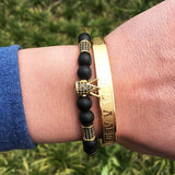 Men's CZ Crown Charm Stainless Steel Beads Bracelet Set