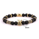 Men's CZ Crown Charm Stainless Steel Beads Bracelet Set