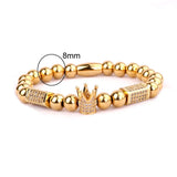 Men's CZ Crown Charm Stainless Steel Beads Bracelet Set