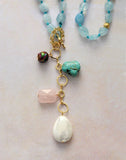 Natural Stones Teardrop Square Pendant Necklace Women Lariat Y Necklace