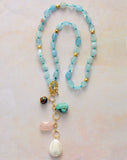 Natural Stones Teardrop Square Pendant Necklace Women Lariat Y Necklace