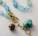 Natural Stones Teardrop Square Pendant Necklace Women Lariat Y Necklace