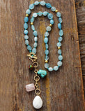 Natural Stones Teardrop Square Pendant Necklace Women Lariat Y Necklace