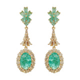 Natural Emerald Gemstone Earrings S925 Sterling Silver Retro Water Drop Woman