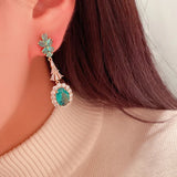 Natural Emerald Gemstone Earrings S925 Sterling Silver Retro Water Drop Woman