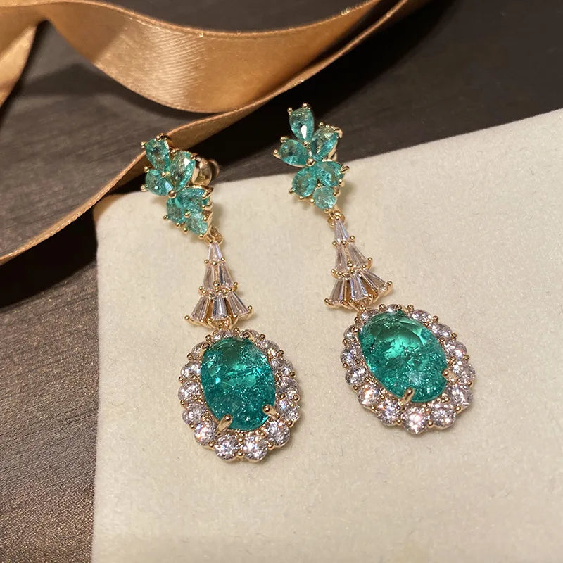 Natural Emerald Gemstone Earrings S925 Sterling Silver Retro Water Drop Woman