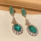 Natural Emerald Gemstone Earrings S925 Sterling Silver Retro Water Drop Woman
