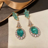 Natural Emerald Gemstone Earrings S925 Sterling Silver Retro Water Drop Woman