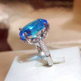 Oval Sapphire Wedding Ring Sterling Silver Women Anniversary Gift