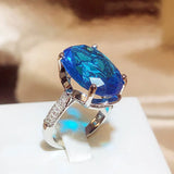 Oval Sapphire Wedding Ring Sterling Silver Women Anniversary Gift