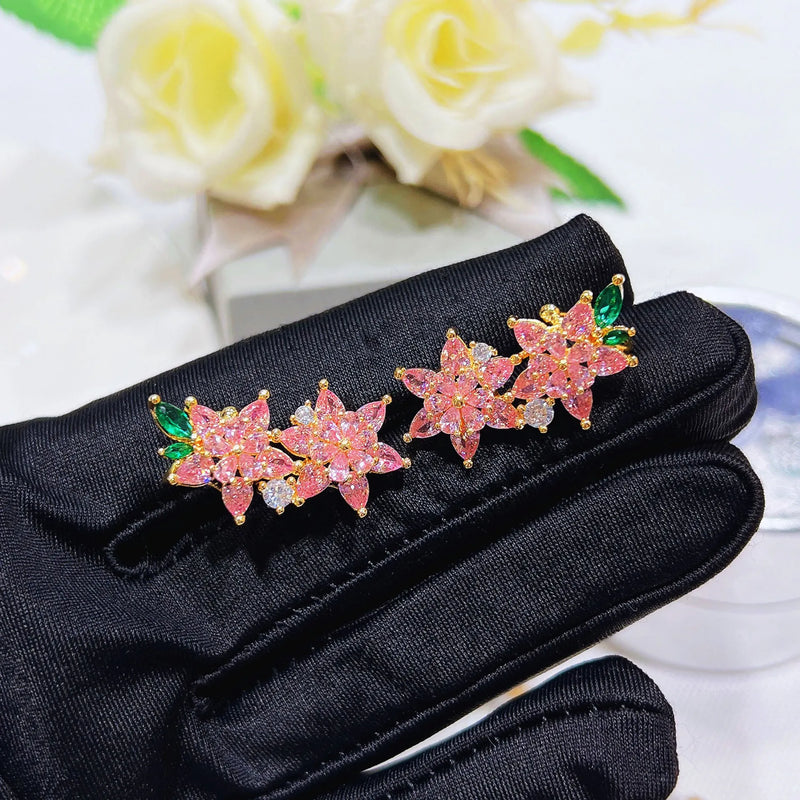 Pink Diamond Cherry Blossom Ear Bone Clip 925 Stamp Flower Zircon Earring