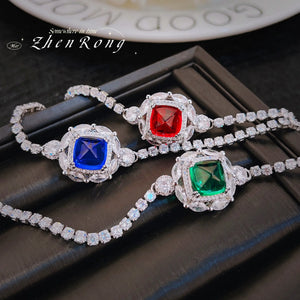Lab Sapphire Sugar Tower Silver Tennis Bracelets For Women