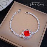 Lab Sapphire Sugar Tower Silver Tennis Bracelets For Women