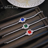 Lab Sapphire Sugar Tower Silver Tennis Bracelets For Women