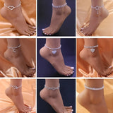 Heart Pendant Rhinestone Anklet for Women