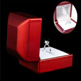 LED Light Ring Leather Box Engagement Wedding Rings Case Red