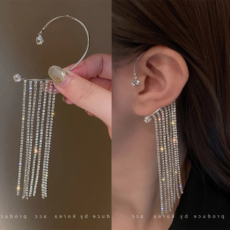 Zircon Rhinestone Tassel Ear Clip Cuff