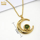 Moon Necklace Rose Zircon Pendant Long Choker Necklace