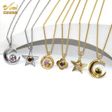 Moon Necklace Rose Zircon Pendant Long Choker Necklace