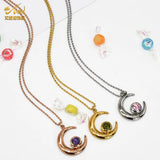 Moon Necklace Rose Zircon Pendant Long Choker Necklace