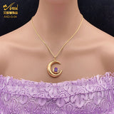 Moon Necklace Rose Zircon Pendant Long Choker Necklace