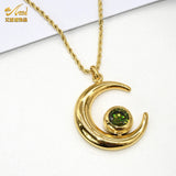 Moon Necklace Rose Zircon Pendant Long Choker Necklace