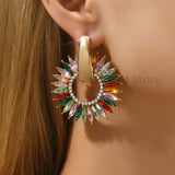 Sun Crystal Stud Earrings Vintage Jewelry Accessories For Women