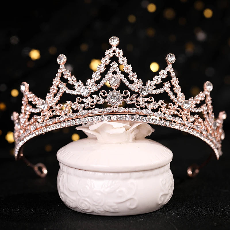 Pink Crystal Rhinestone Pearl Crown Bride Tiara Queen Tiara Hair Accessories