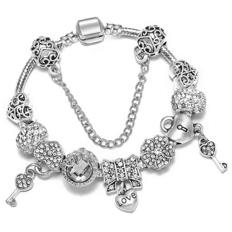 Women's Charm Bracelet Heart Lock Key Love Pendant Christmas Gift