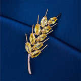 Yellow Cubic Zirconia Brooches for Women Wheat Brooch Pins Plant Wedding Jewelry