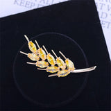 Yellow Cubic Zirconia Brooches for Women Wheat Brooch Pins Plant Wedding Jewelry