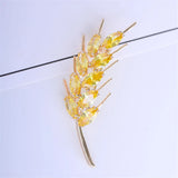 Yellow Cubic Zirconia Brooches for Women Wheat Brooch Pins Plant Wedding Jewelry