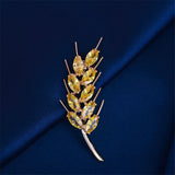 Yellow Cubic Zirconia Brooches for Women Wheat Brooch Pins Plant Wedding Jewelry